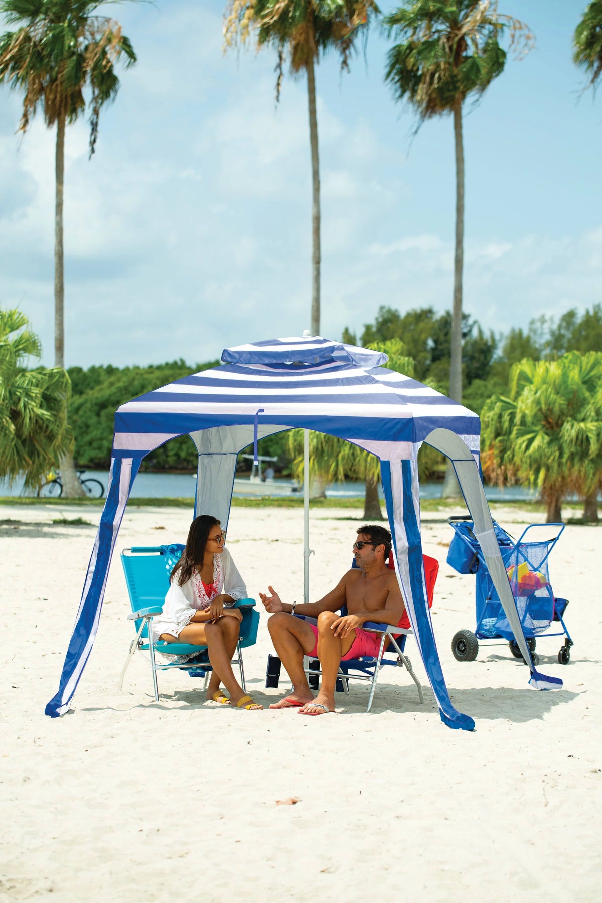 Blue Beach Umbrella Cabana Sun Shelter I747859