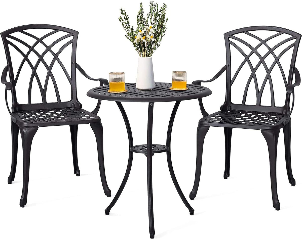 3 Piece Cast Aluminum Patio Bistro Set with Umbrella Hole C643439