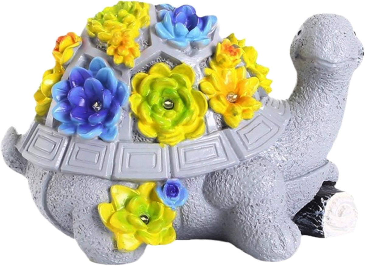 Turtle Garden Statue with 7 LED Succulent Lights, Resin Turtle Garden Decor L8340