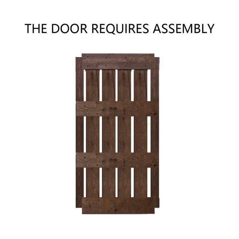 Brown Stained Solid Pine Wood Interior Sliding Barn Door with Hardware Kit M731