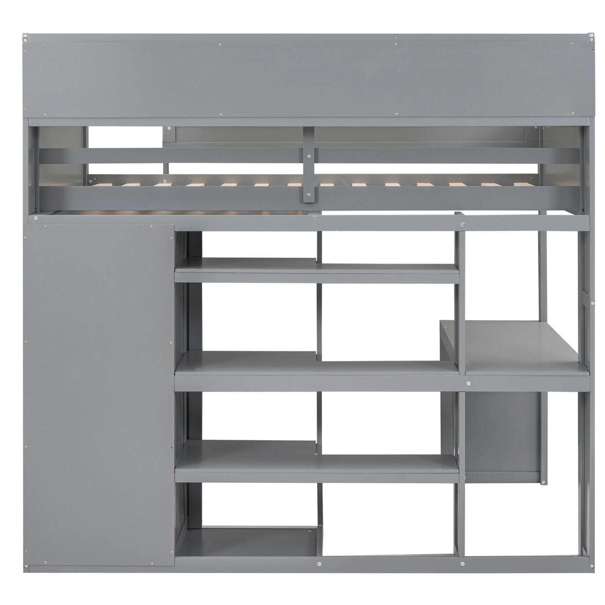 Gray Pine Wood Twin Size Loft Bed with Desk and Wardrobe W71231