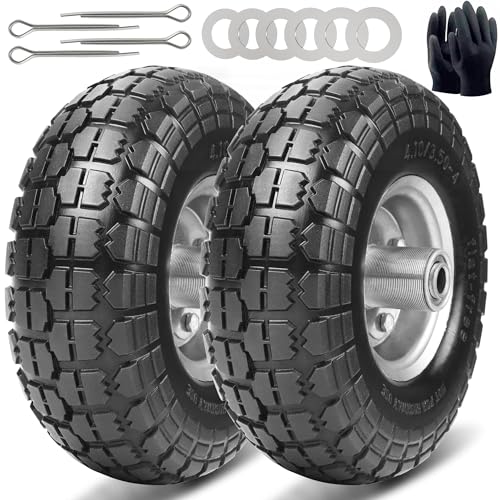 10 Inch 2 Pack Solid Rubber Flat Free Tire and Dolly Wheel with 5/8" Axle Y58524