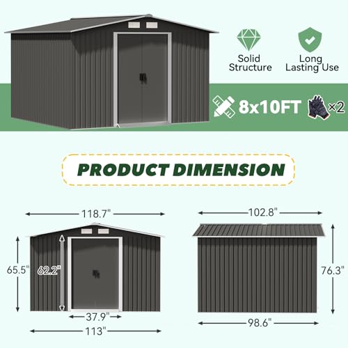 Gray Metal Outdoor Storage Shed with Double Sliding Door F278870