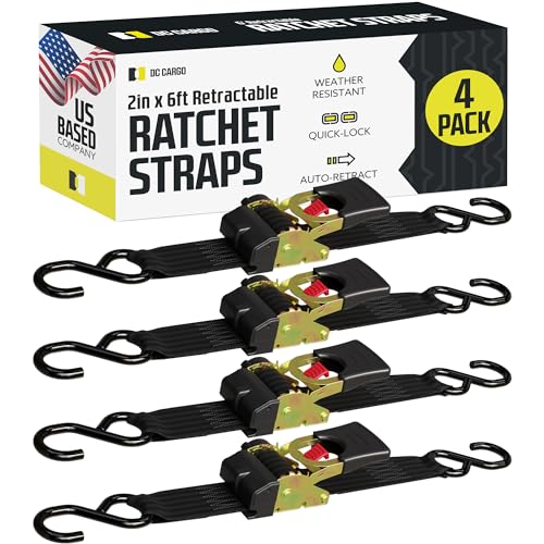 Retractable Ratchet Straps, 2 Pack (1 inch x 10 feet) - Black Ratchet Strap Tie Downs S3595