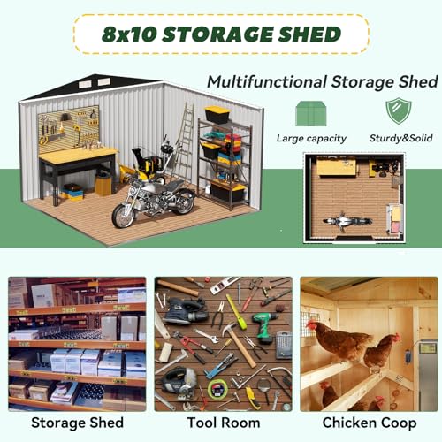 Gray Metal Outdoor Storage Shed with Double Sliding Door F278870