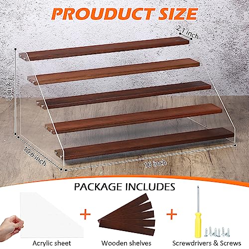 4 Pack Acrylic Wood Tiered Display Shelf Rack Step Riser Ladder Stand (15.7 Inch, 5 Tier) D67287