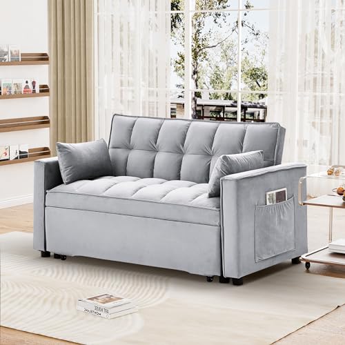 Dark Grey Velvet Convertible Sleeper Sofa Bed C71078