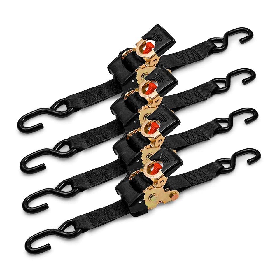 Retractable Ratchet Straps, 2 Pack (1 inch x 10 feet) - Black Ratchet Strap Tie Downs S3595