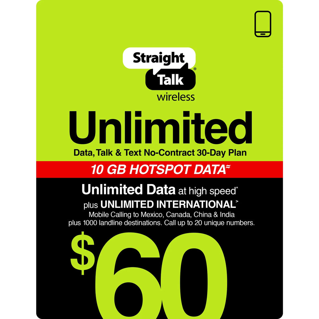 Unlimited International 30-Day Prepaid Plan + 10GB Hotspot Data e-PIN Top Up K277