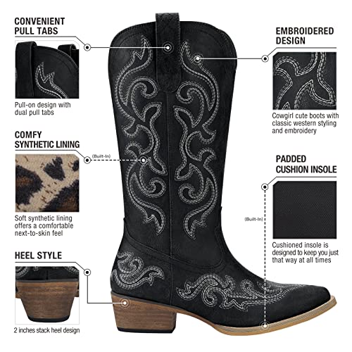 Cowboy Boots with Chunky Heel Snip Toe Mid-Calf Boots K10015