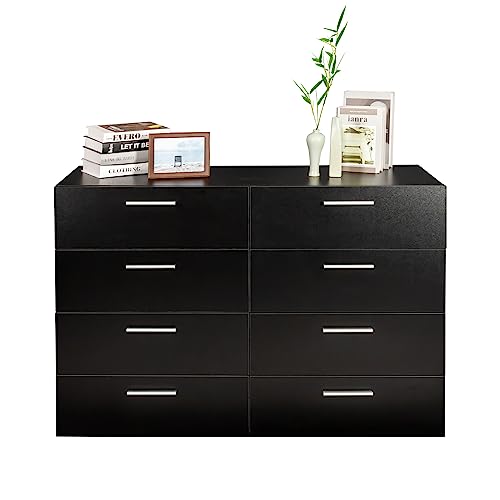 8 Drawer Black Wooden Double Dresser F4518