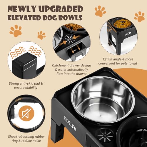 6 Height Adjustable Raised Dog Bowls with 2 Stainless Steel & 1 Slow Feeder Dog Food Bowls, Non-Slip Dog Food Stand with Catchment Drawer H1297