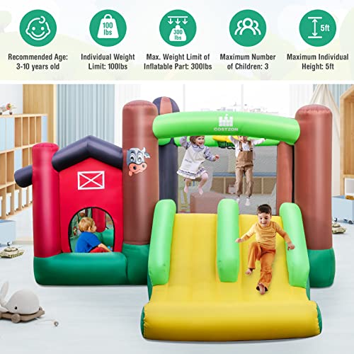 Farm Themed Inflatable Bounce House with Dual Slides and Ball Pit Q8927