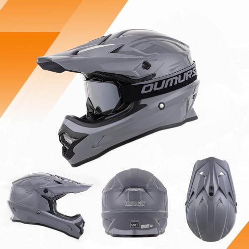Adult ATV Dirt Bike Helmet with Goggles Gloves & Mask Adjustable Sun Visor Motorcycle Helmet Off-Road Motocross Downhill Moped MX Gray O512