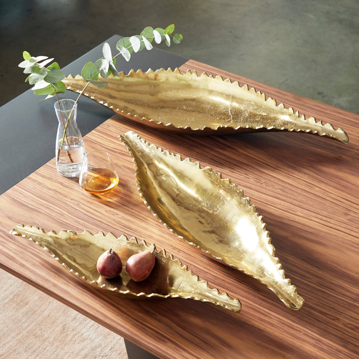 Large Metallic Gold Metal Boat Trays, Set of 3 M70135