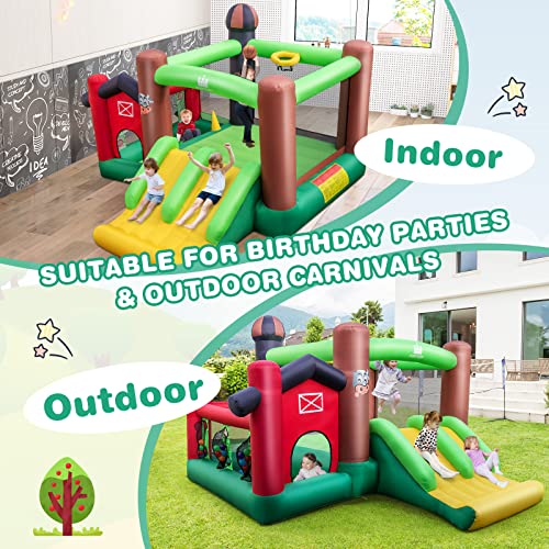 Farm Themed Inflatable Bounce House with Dual Slides and Ball Pit Q8927