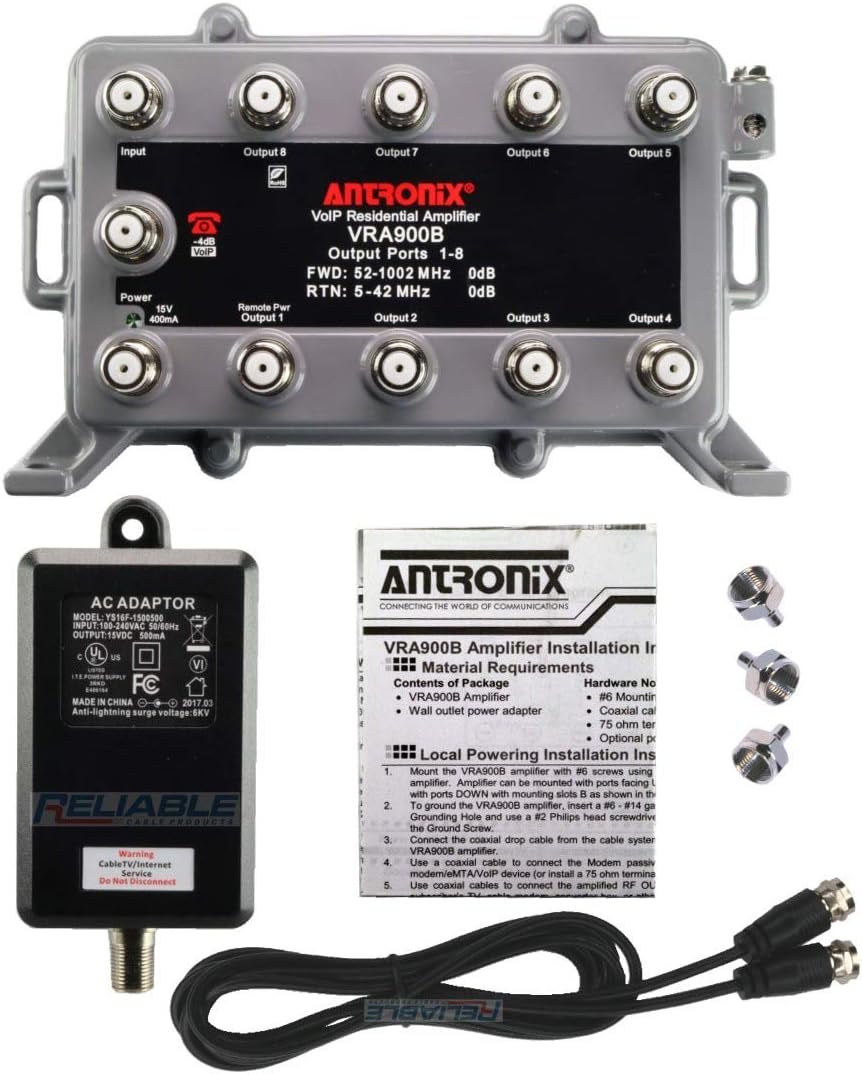 9 Port Bi-Directional Cable TV Splitter Signal Booster Kit F55407
