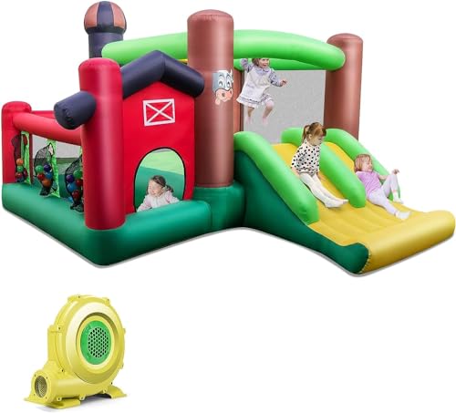 Farm Themed Inflatable Bounce House with Dual Slides and Ball Pit Q8927