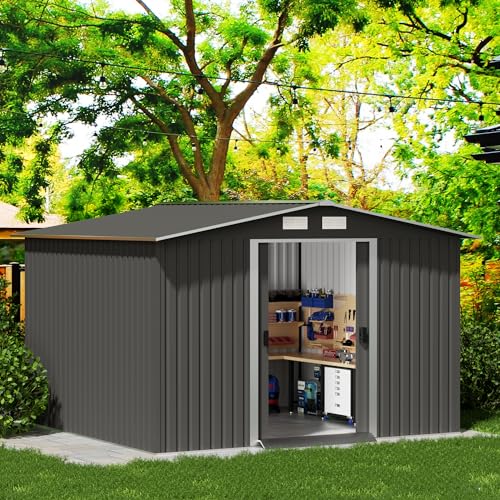Gray Metal Outdoor Storage Shed with Double Sliding Door F278870