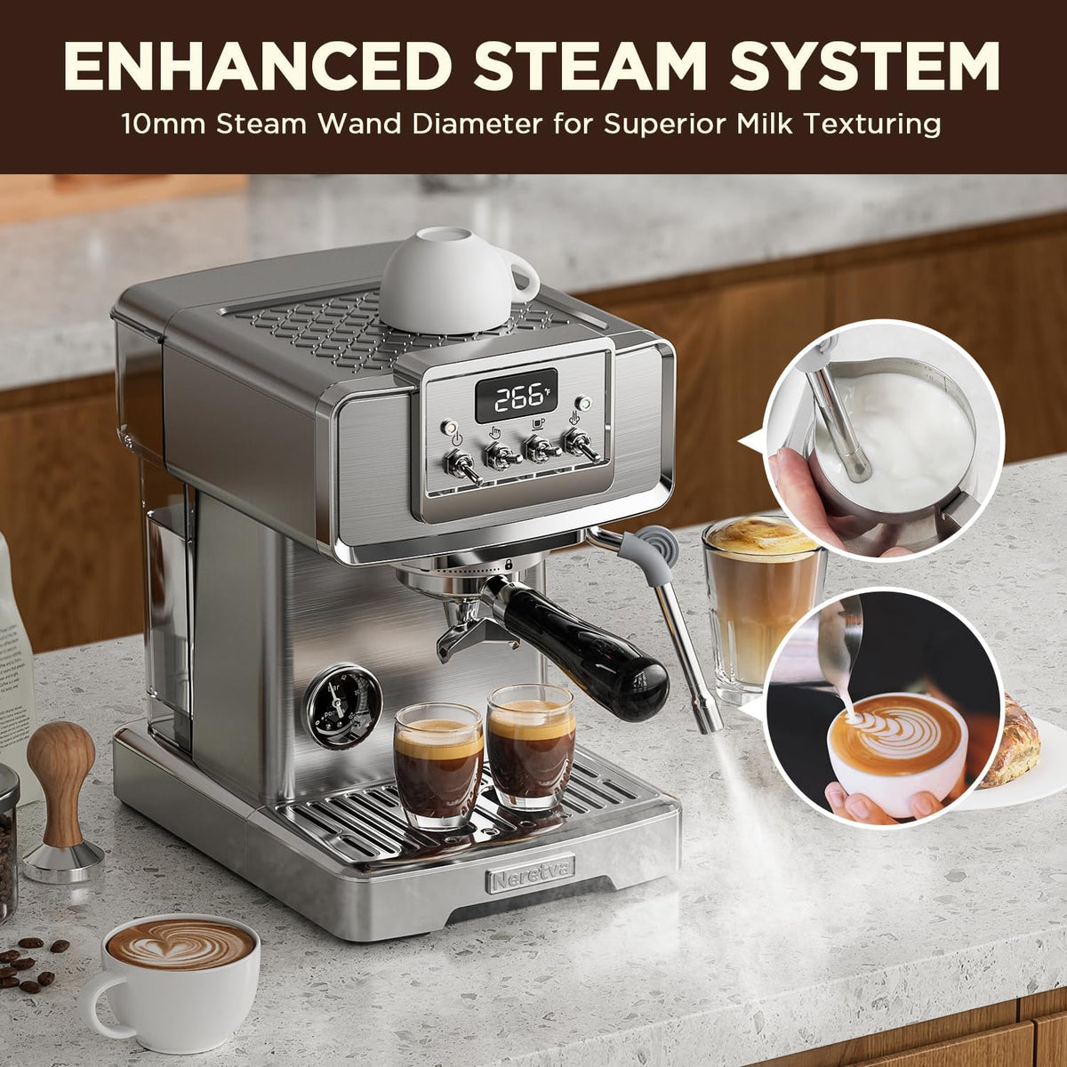 15 Bar Stainless Steel Espresso Machine with Milk Frother X647645
