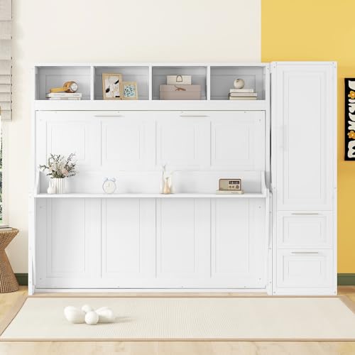 Gray Queen Size Murphy Bed Wall with Closet and Drawers G46923