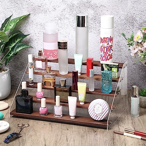 4 Pack Acrylic Wood Tiered Display Shelf Rack Step Riser Ladder Stand (15.7 Inch, 5 Tier) D67287