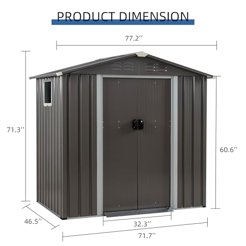 5x3 FT Waterproof Metal Garden Shed with Window and Lockable Double Door Dark Gray T2913