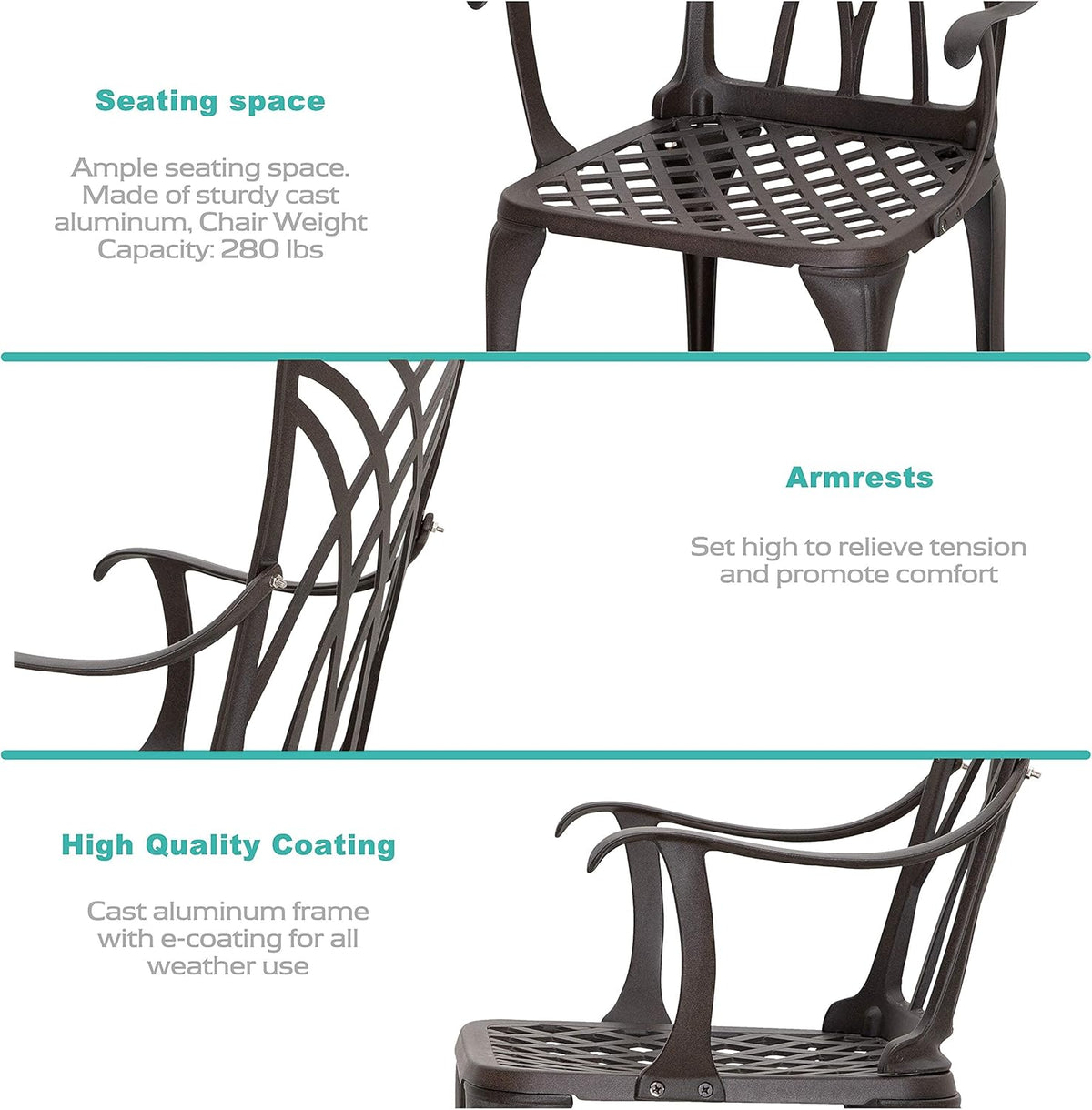 3 Piece Cast Aluminum Patio Bistro Set with Umbrella Hole C643439