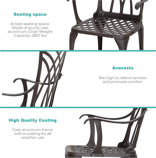 3 Piece Cast Aluminum Patio Bistro Set with Umbrella Hole C643439