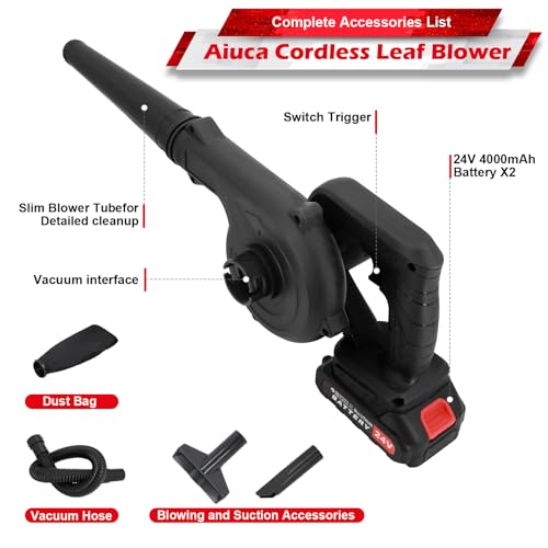 24V Cordless Electric Leaf Blower with 2 Pack Batteries and Charger U12177