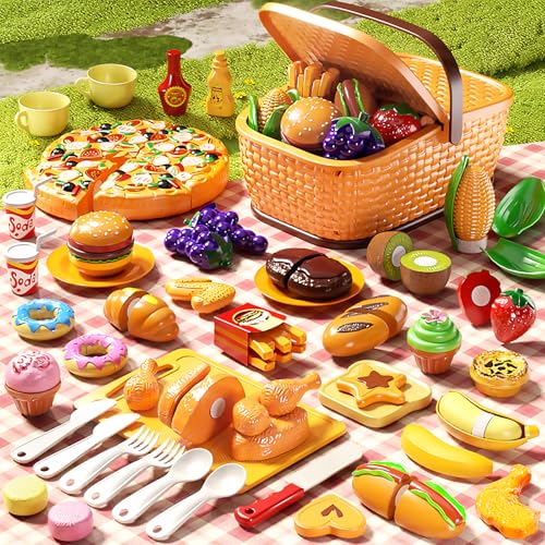 80pcs Pretend Play Food Set with Picnic Basket P4288