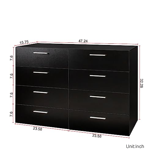 8 Drawer Black Wooden Double Dresser F4518