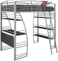 Gray Metal Twin Loft Bed with Desk and Bookcase O658