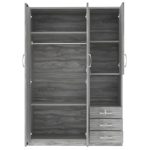Grey Wooden Armoire Wardrobe with 6-Tier Shelves and 3 Drawers S55612