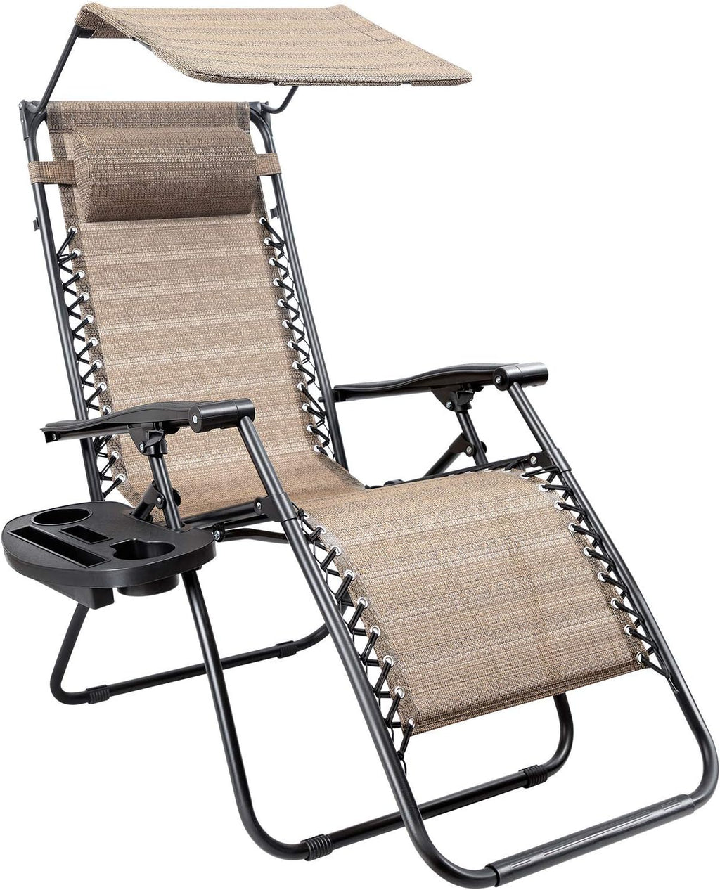 Zero Gravity Outdoor Recliner Lounge Chair with Canopy and Cup Holder Beige K67946