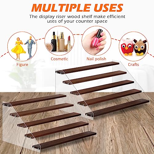 4 Pack Acrylic Wood Tiered Display Shelf Rack Step Riser Ladder Stand (15.7 Inch, 5 Tier) D67287