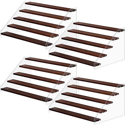 4 Pack Acrylic Wood Tiered Display Shelf Rack Step Riser Ladder Stand (15.7 Inch, 5 Tier) D67287