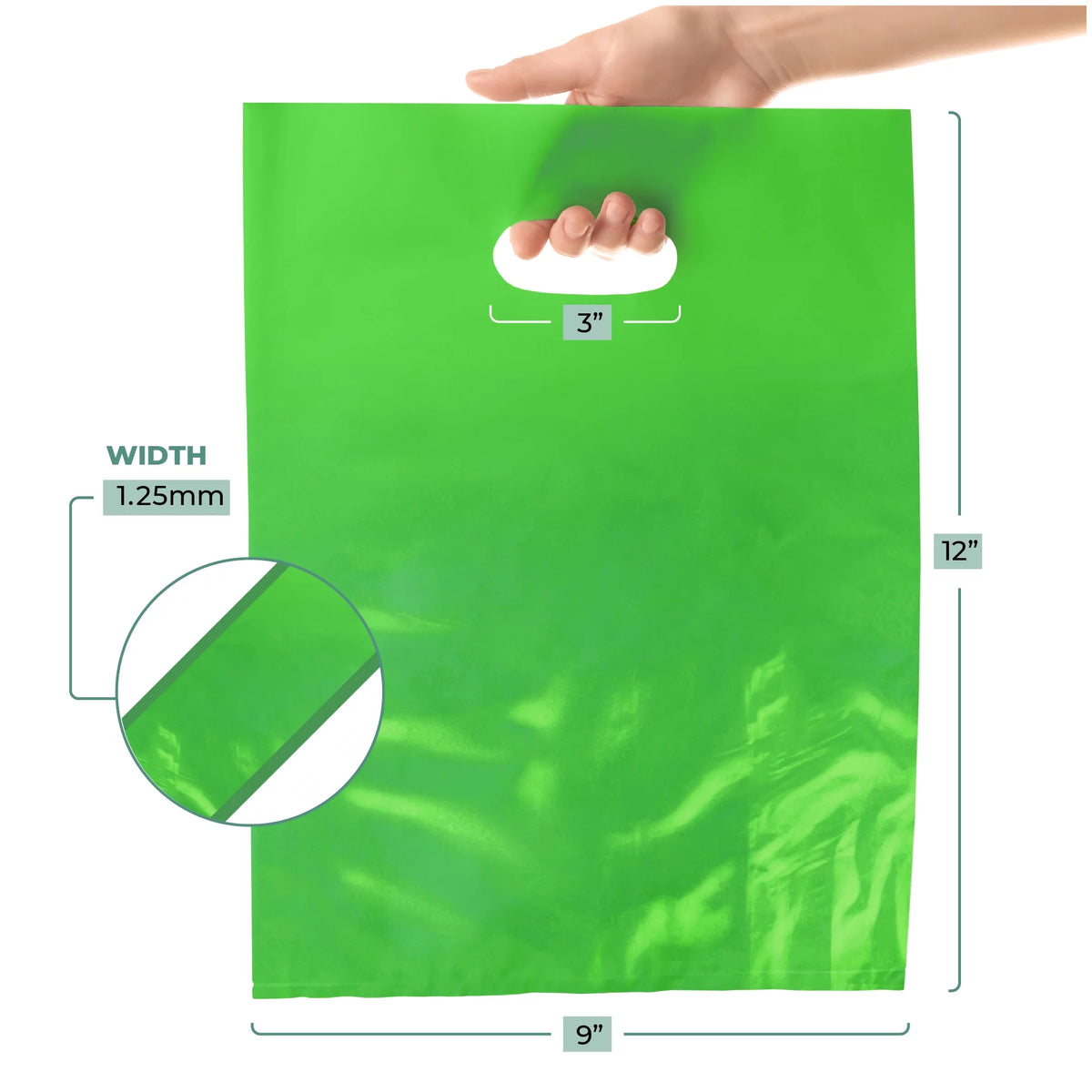 1000 Pack 9" x 12" 1.25 mil Green Glossy Plastic Retail Bags E73569