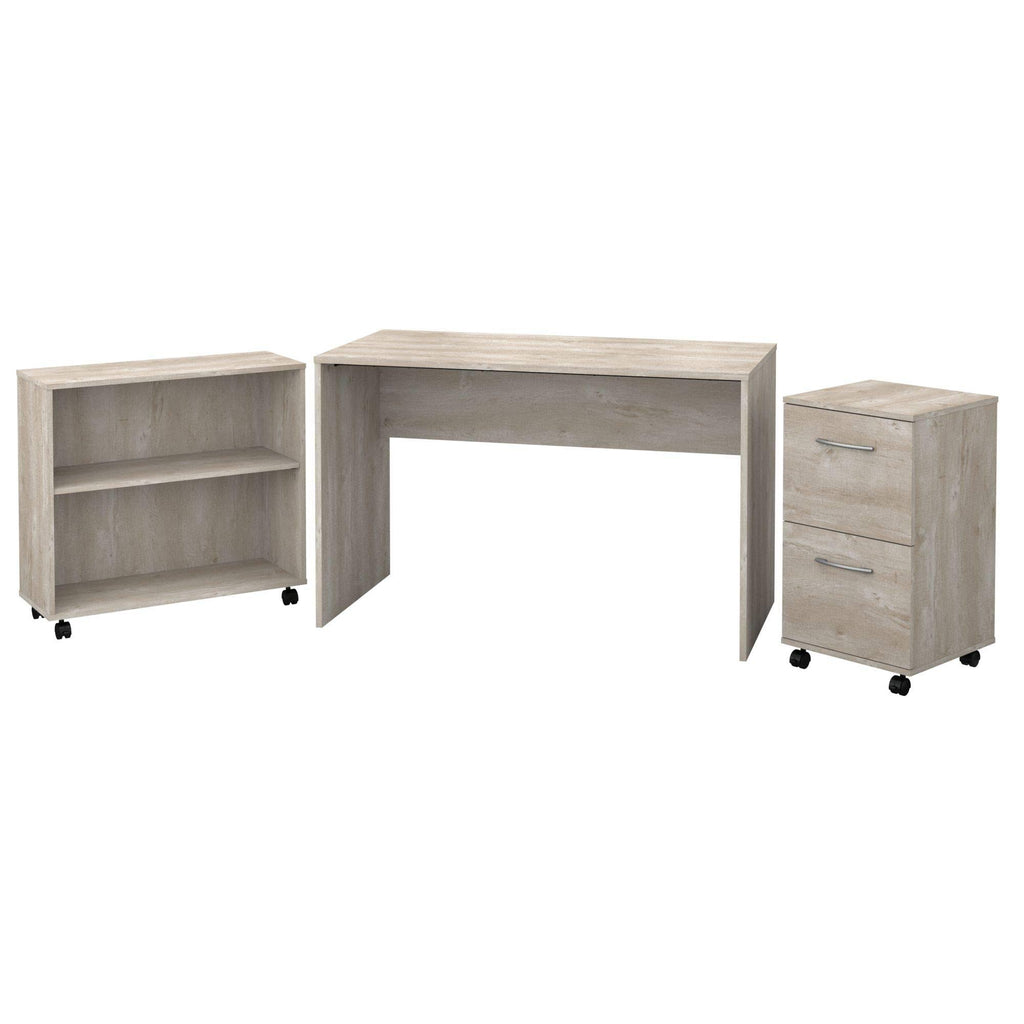 Washed Gray Small Desk with Mobile File Cabinet and Bookcase A316