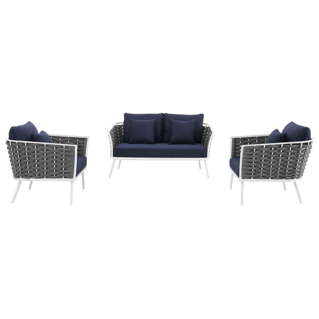 White Navy 3 Piece Aluminum Outdoor Sectional Sofa Set Y708