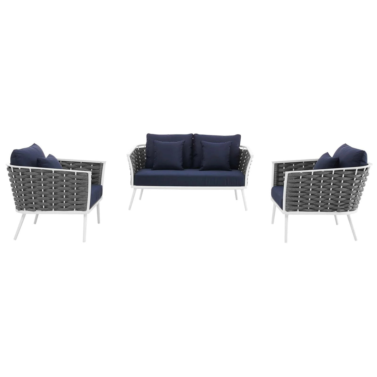 White Navy 3 Piece Aluminum Outdoor Sectional Sofa Set Y708