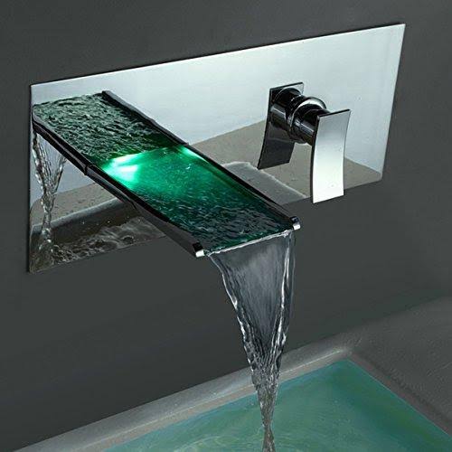 Chrome Finish LED Waterfall Bathroom Faucet R454