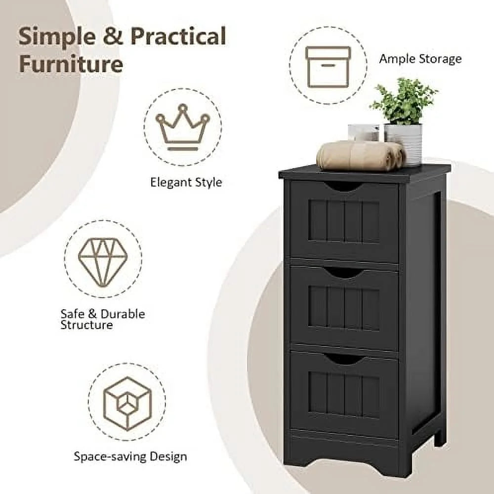 Black 3 Drawer Wooden Bathroom Cabinet T446693