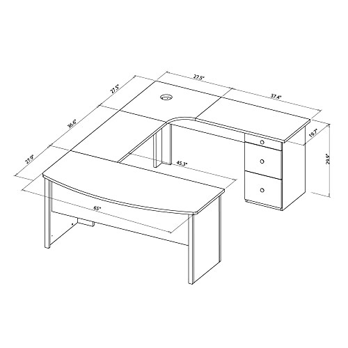 65"W U-Shaped Executive Corner Desk, Cherry R8456