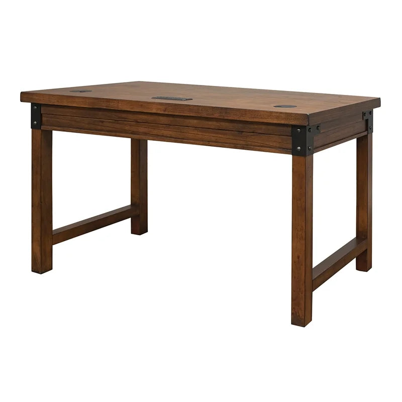 Rustic Wood Writing Desk with Power Center Brown R8395