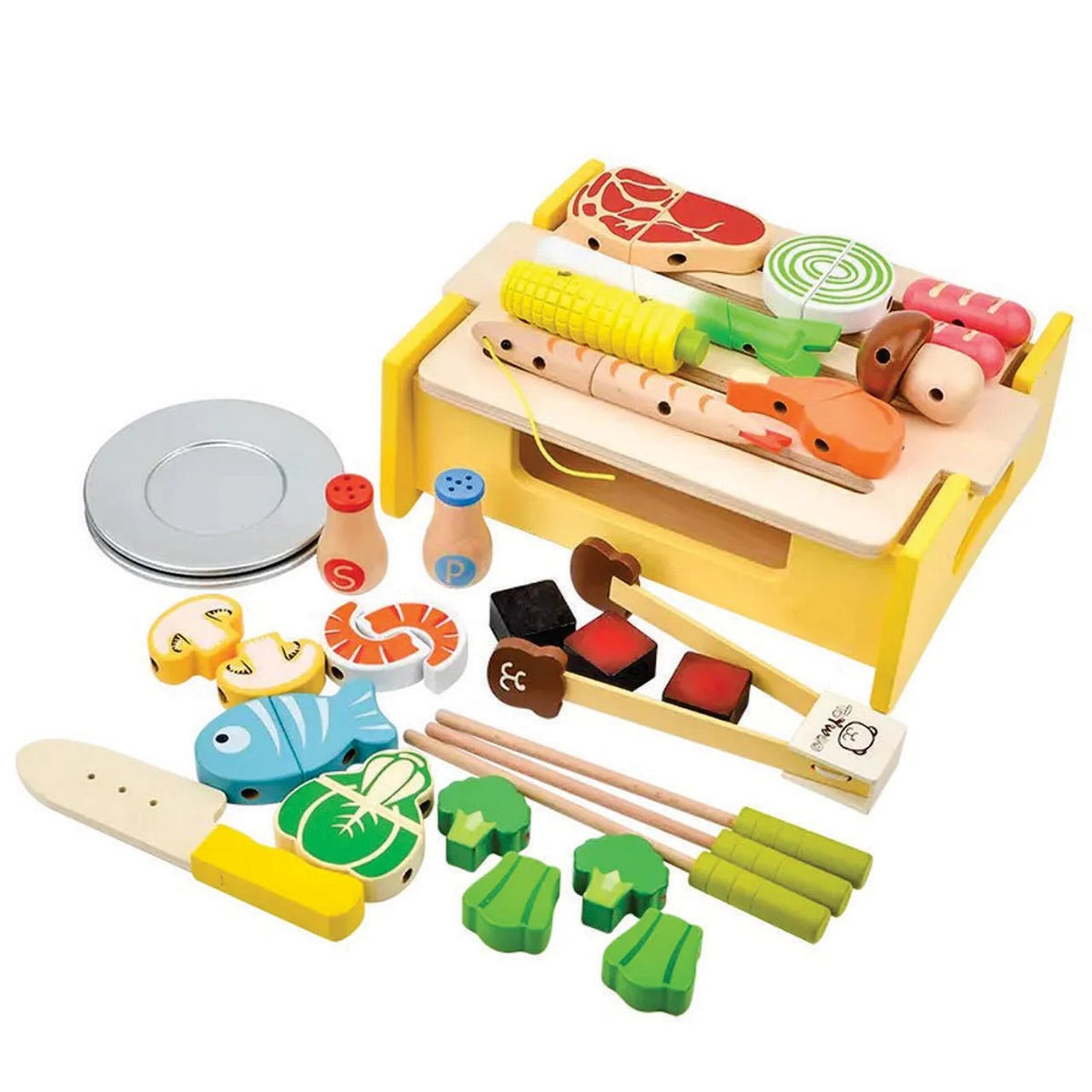 Wooden Grill BBQ Food Set Pretend Play Toy X59794