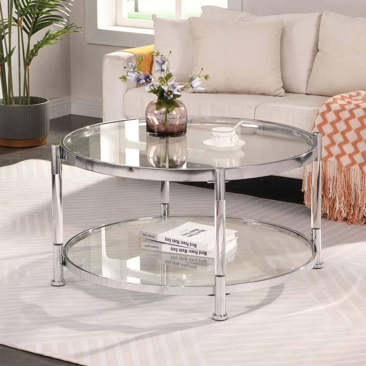 Acrylic Round Tempered Glass Coffee Table N832991