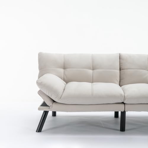 Velvet Futon Sofa Bed with Adjustable Backrest and Metal Legs O608389