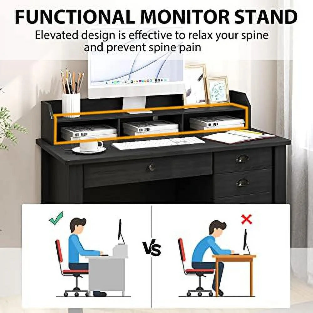 Brown Computer Desk with 4 Drawers and Hutch A8791