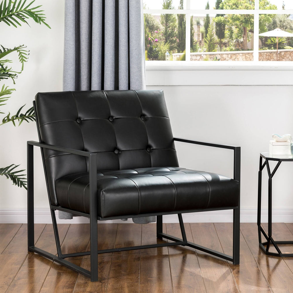 Black PU Leather Tufted Accent Chair G65684